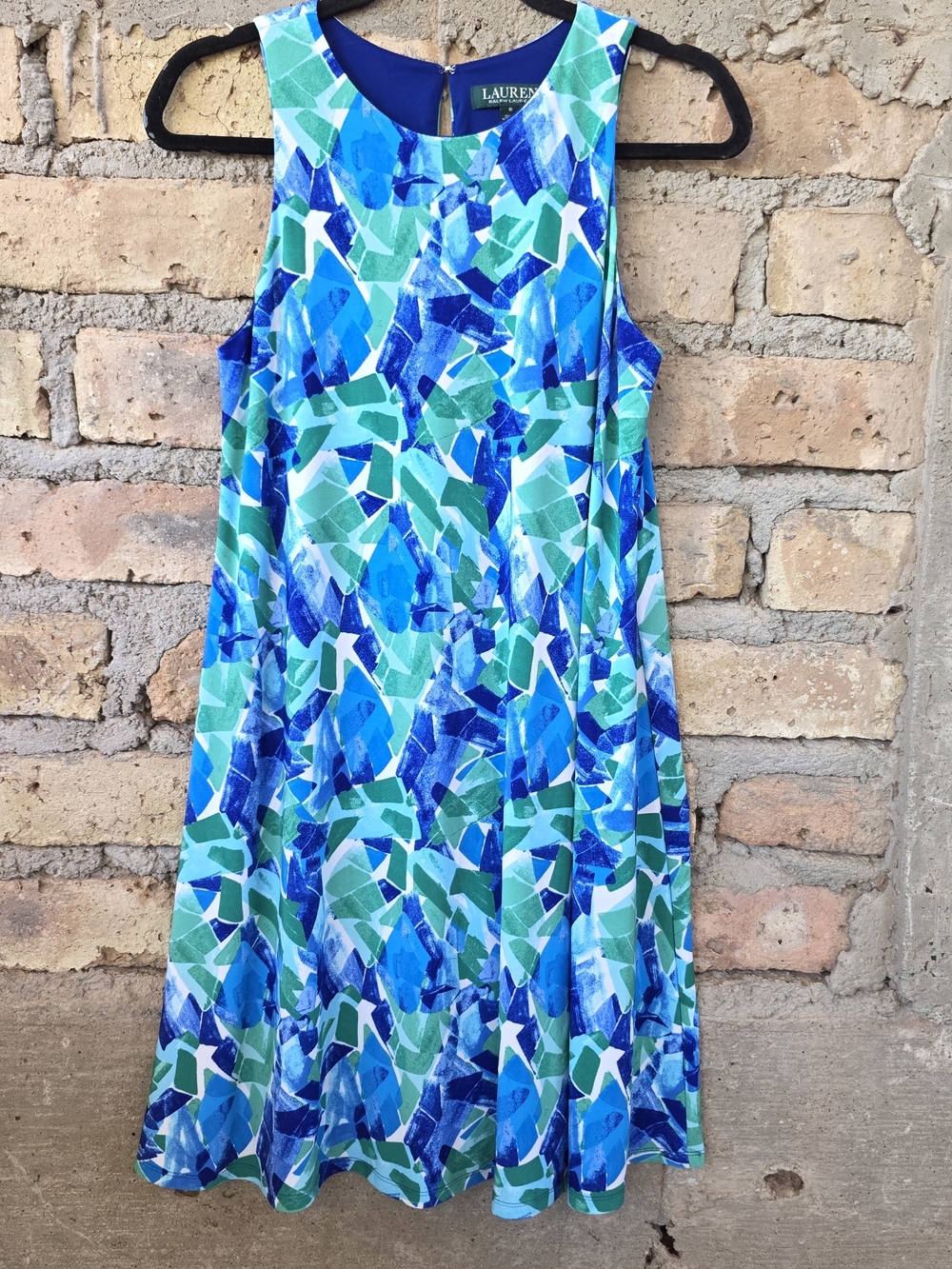 LAUREN Ralph Lauren Blue Green Abstract Mosaic Print Shift Dress Size 6